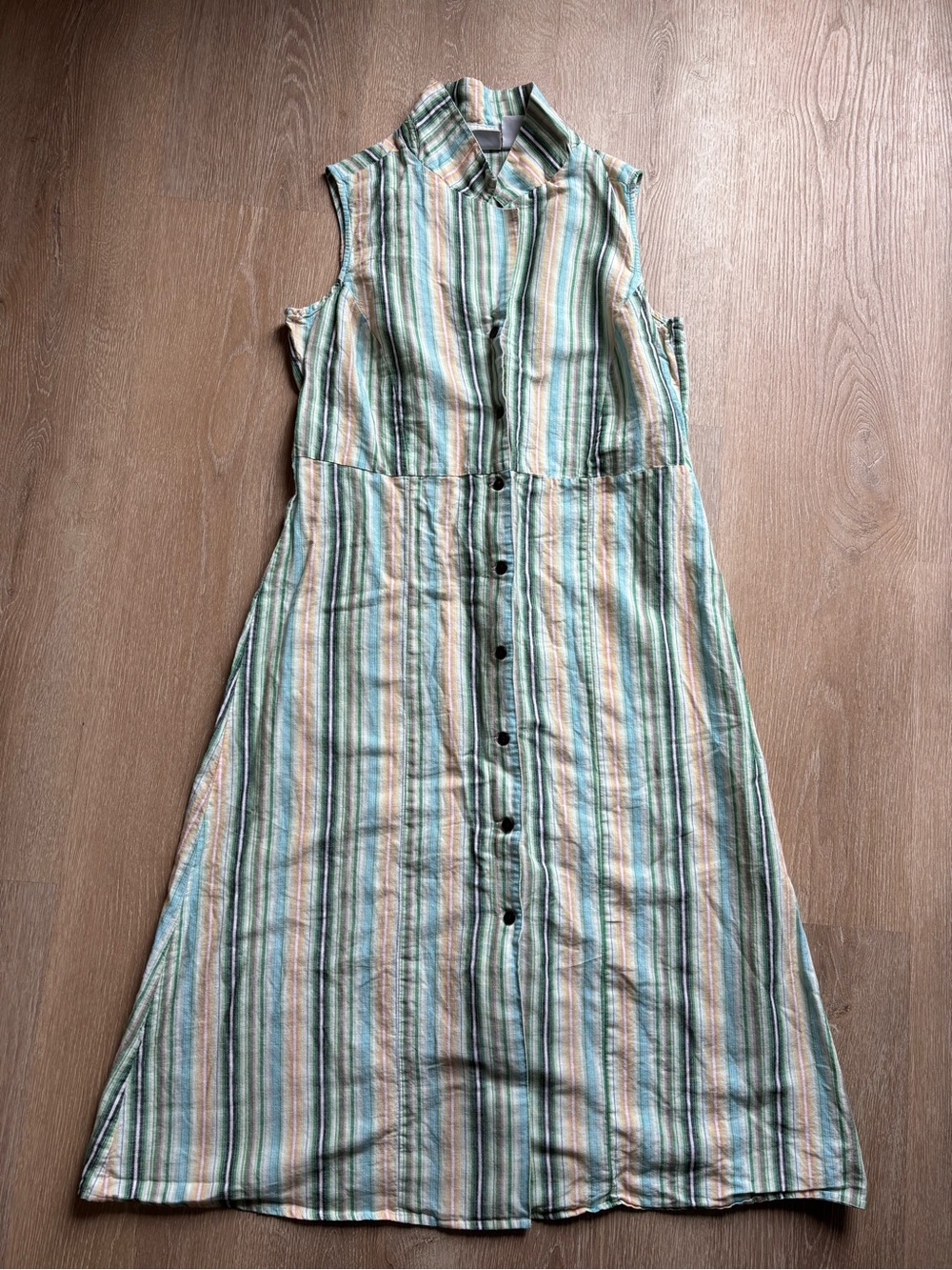 Jaclyn Smith Summer Sleeveless Linen Blend Striped Button-Front Dress size Large